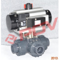 Pneumatic plastic upvc 3way ball valve